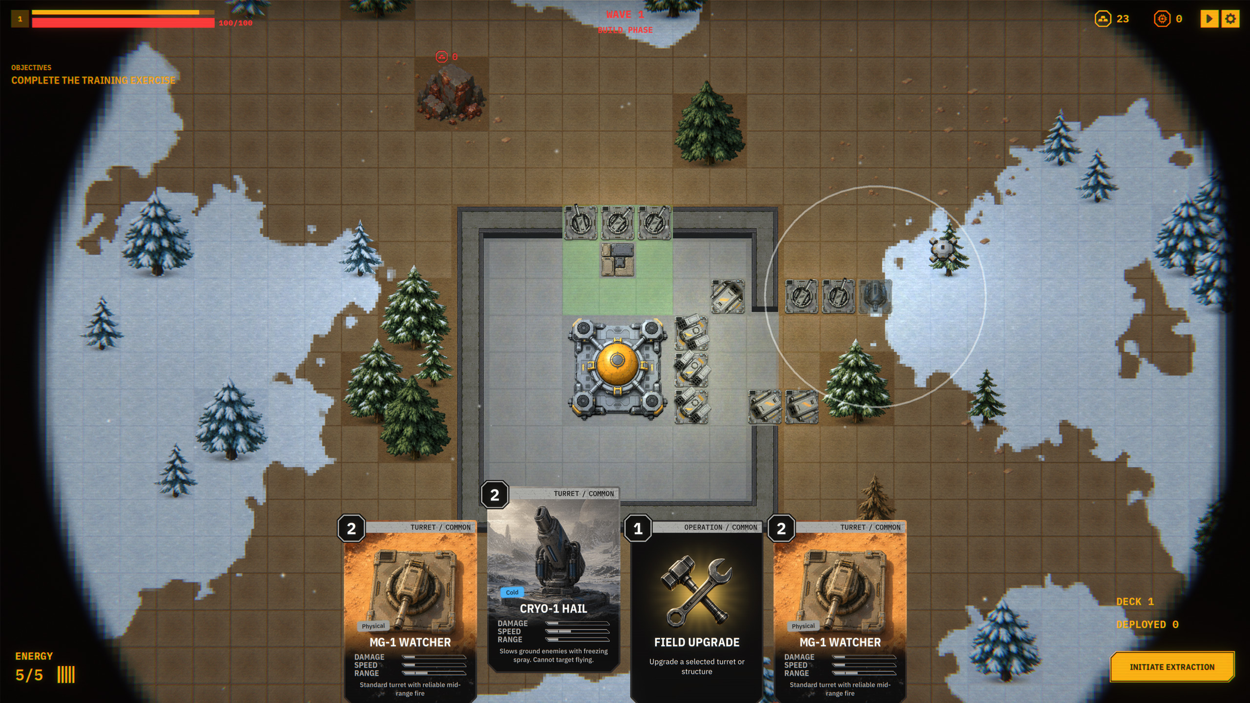 Cards used to build a defense around the extraction point