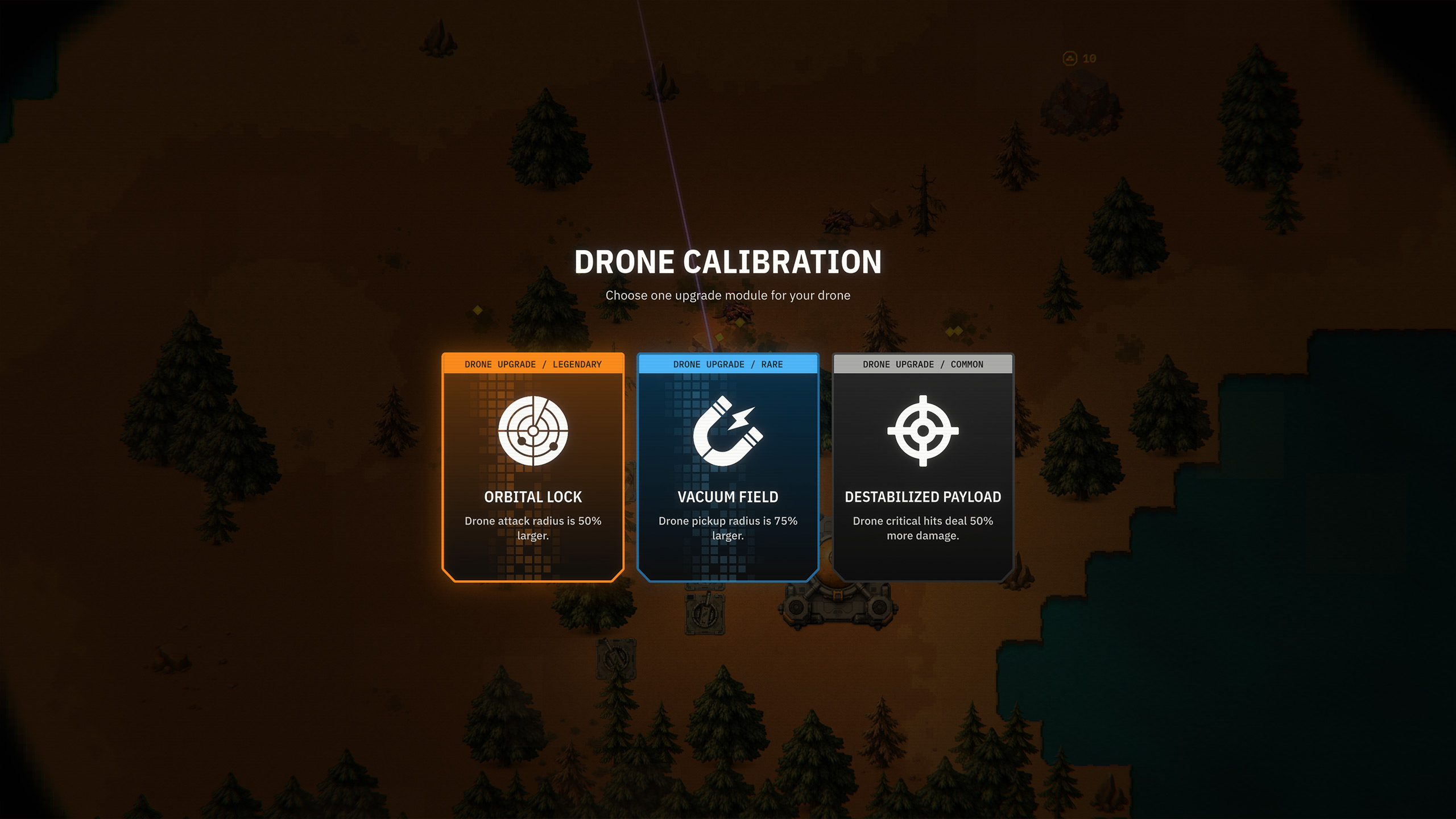 Drone calibration choices presented between combat phases