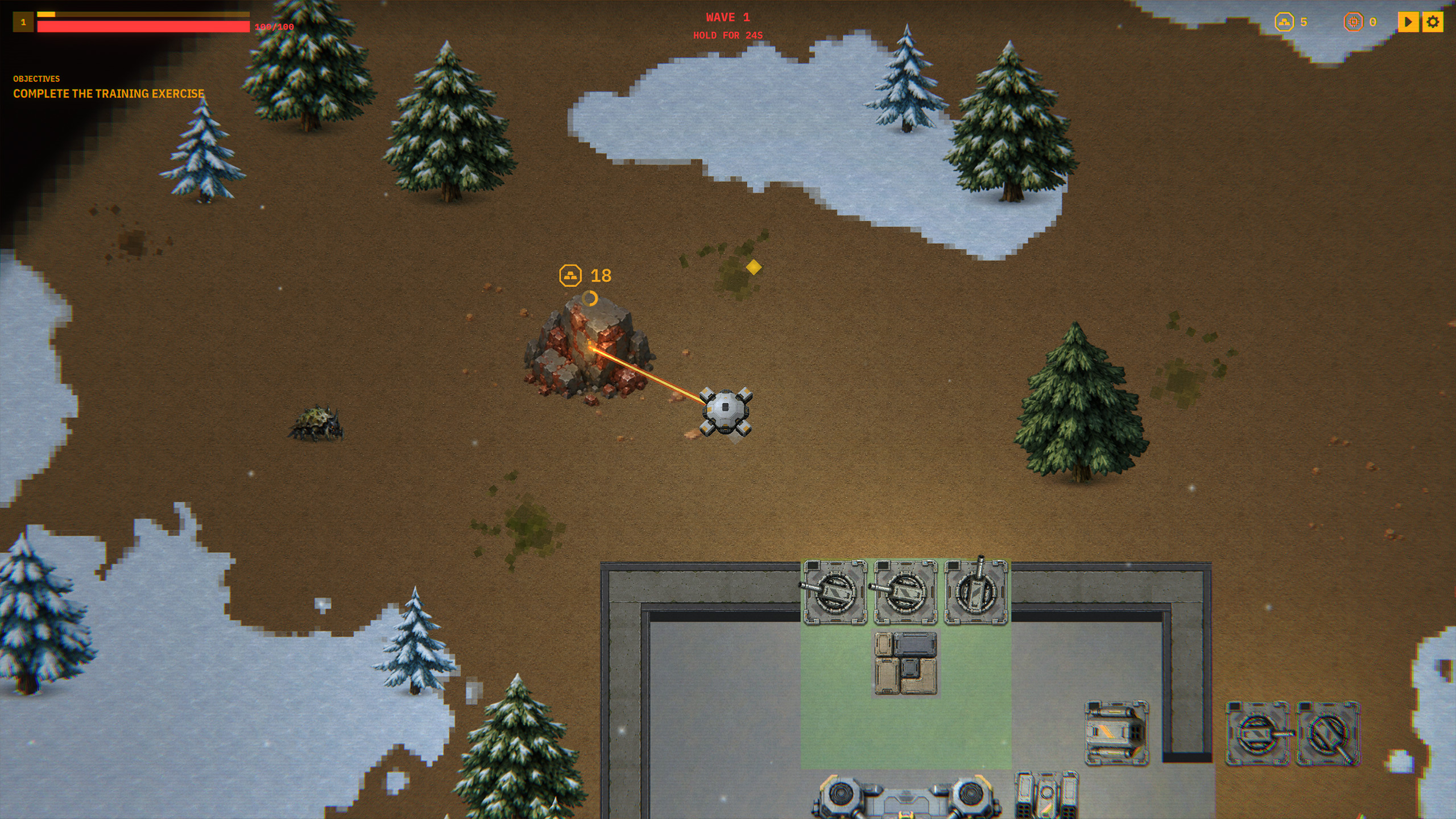 A drone extracts resources near a fortified base